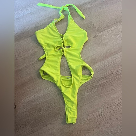 Neon Yellow Cutout Swimsuit Size Large - Picture 3 of 7